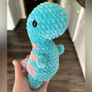 Dinosaur Crochet Blue and Pink Plush Handmade